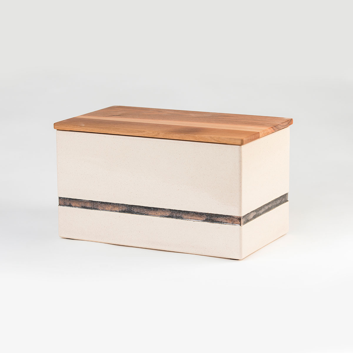 Ceramic bread box with wooden lid
